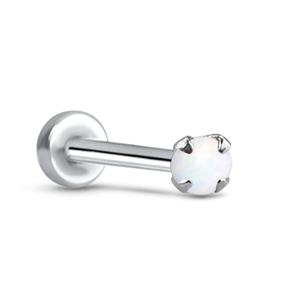 Round Opal Screw Style Labret Nose Stud 316L Surgical Steel 16G