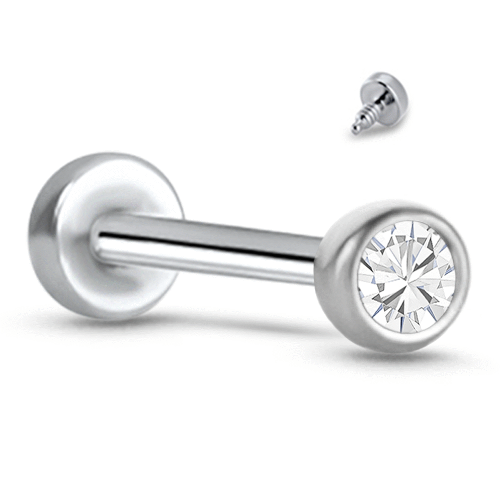 Bezel Stone Screw Style Labret Stud 316L Surgical Steel - Image 2