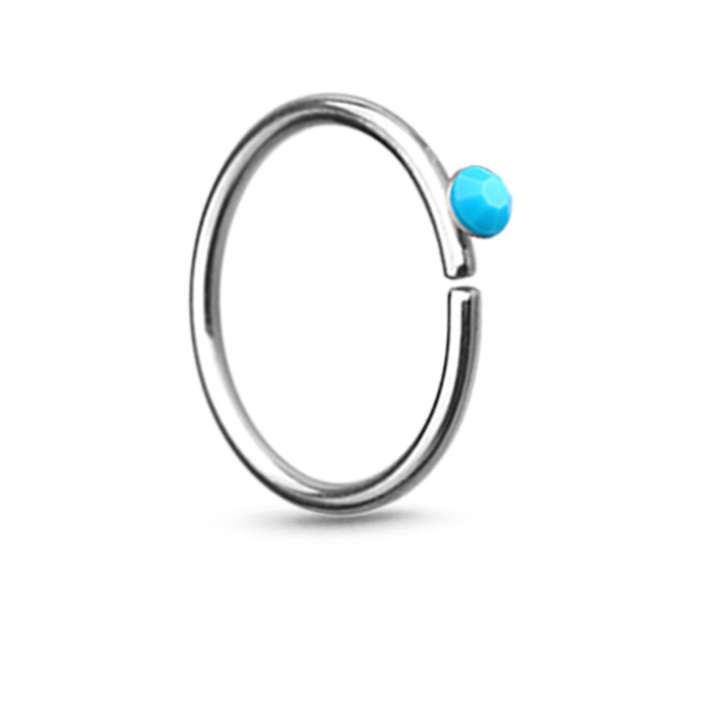 Turquoise CZ Seamless Annealed Nose Ring Ear Cartilage Helix Daith 316L Surgical Steel 20G