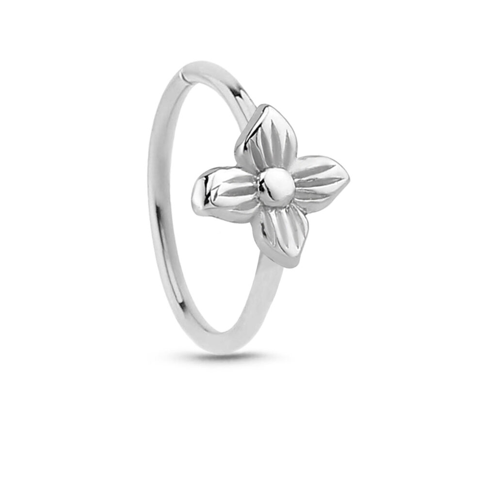 Surgical Steel Seamless Hoop Ring Featuring a Solid Flower design