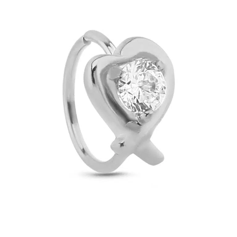 Surgical Steel Seamless hoop featuring a Heart design With a clear stone