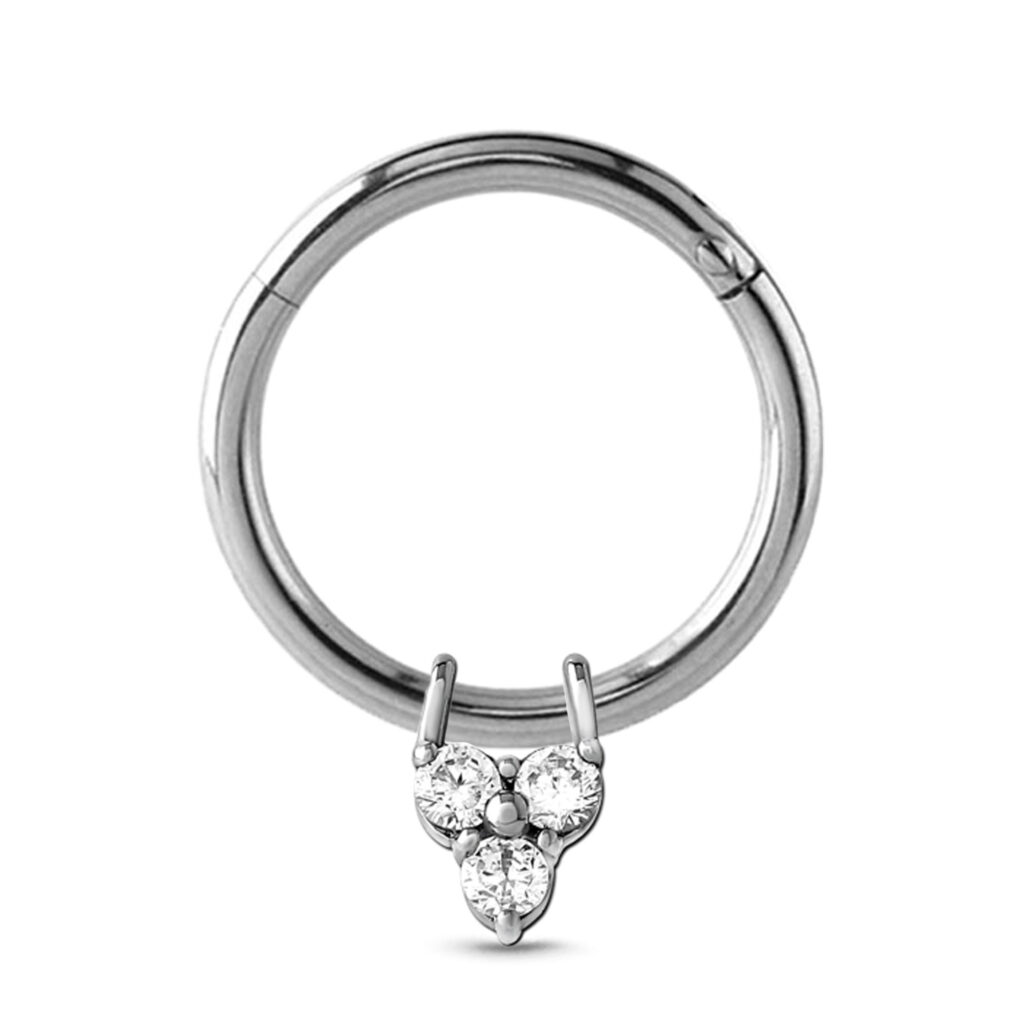 surgical steel clicker hoop with a trinity charm