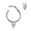surgical steel clicker hoop with a trinity charm showing the clicker open and an angled view of the charm