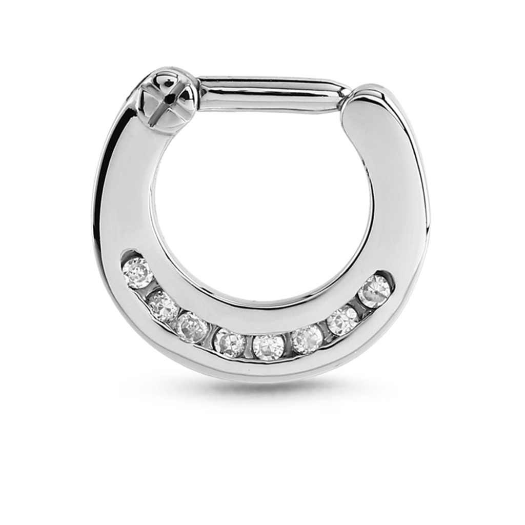 surgical steel septum hoop clicker with 8 clear stones