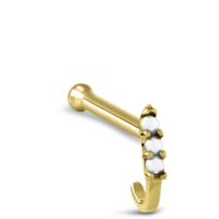 Surgical Steel Gold Colored Nose Hugger Bone Featuring a triple pearl design