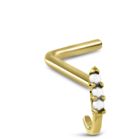 Surgical Steel Gold Colored Nose Hugger L Bend Featuring a triple pearl design