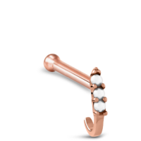Surgical Steel Rose Colored Nose Hugger Bone Featuring a triple pearl design