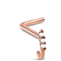 Surgical Steel Rose Colored Nose Hugger L bend Featuring a triple pearl design