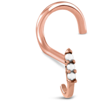 Surgical Steel Rose Colored Nose Hugger Left Nose Screw Featuring a triple pearl design