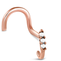 Surgical Steel Rose Colored Nose Hugger Right Nose Screw Featuring a triple pearl design