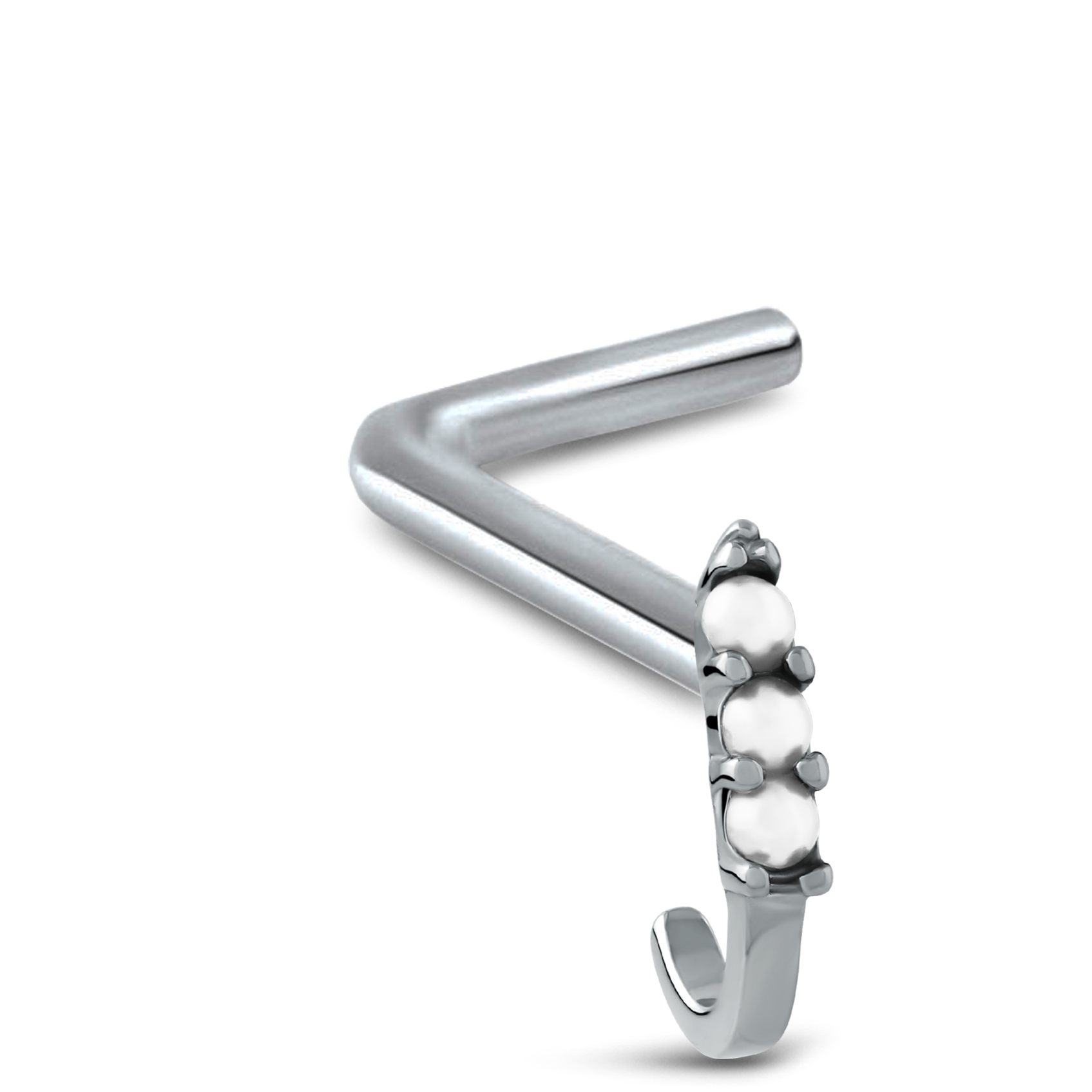 Claw Set Pearls Nose Hugger Stud 316L Surgical Steel 20G