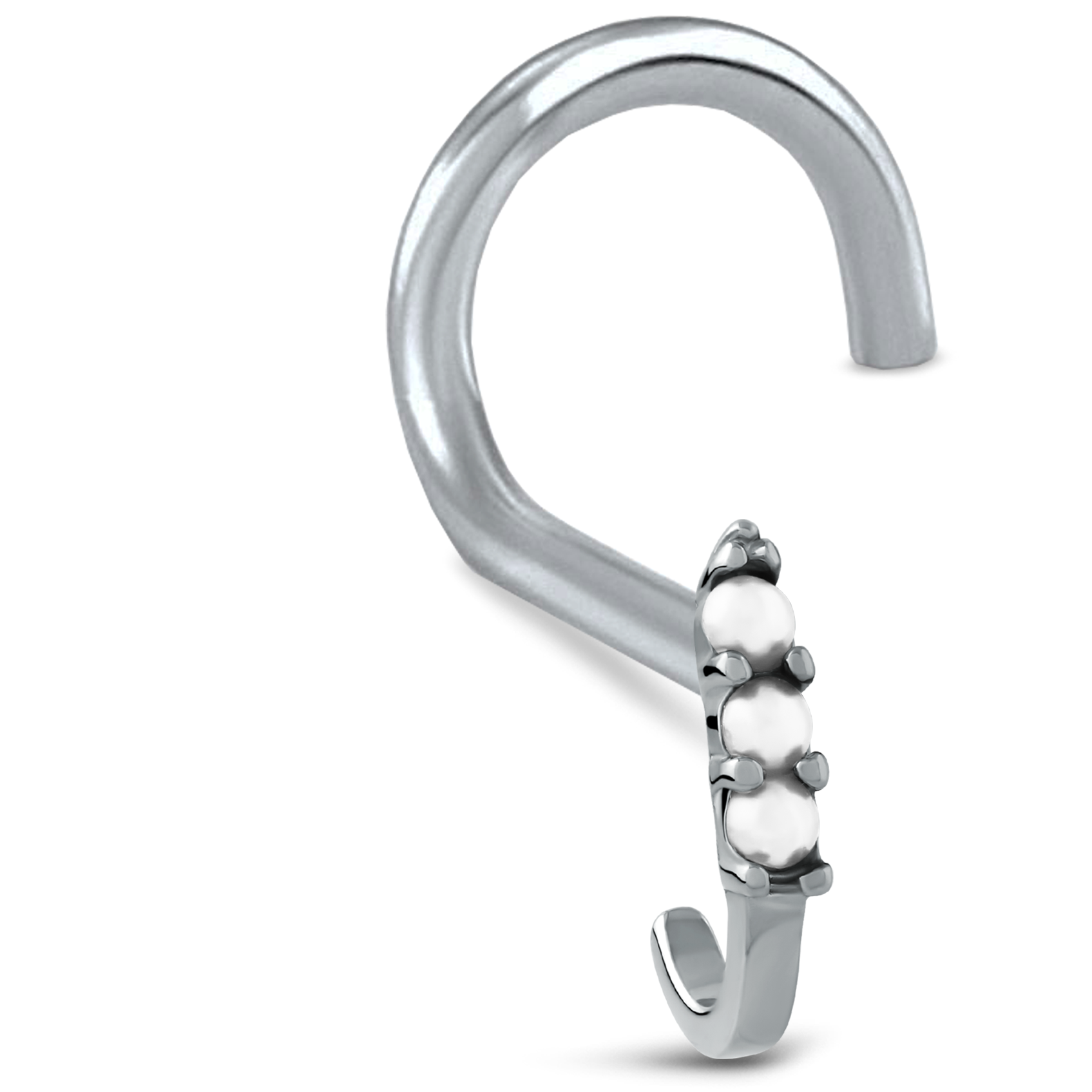 Claw Set Pearls Nose Hugger Stud 316L Surgical Steel 20G