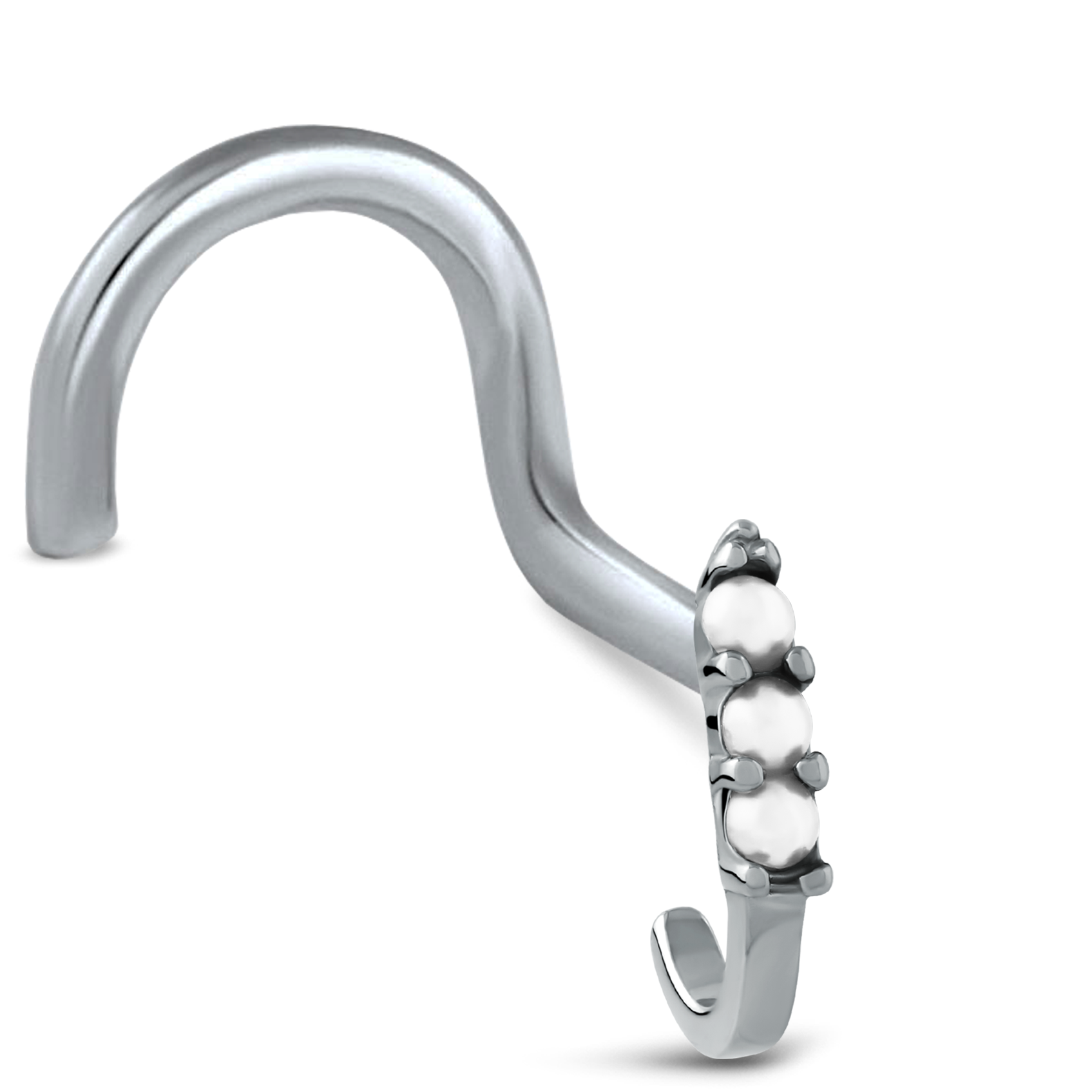 Surgical Steel Nose Hugger Right Nose Screw Featuring a triple pearl design