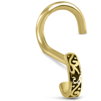 Surgical Steel Gold colored Nose Hugger Left Nose Screw Featuring a Tribal design
