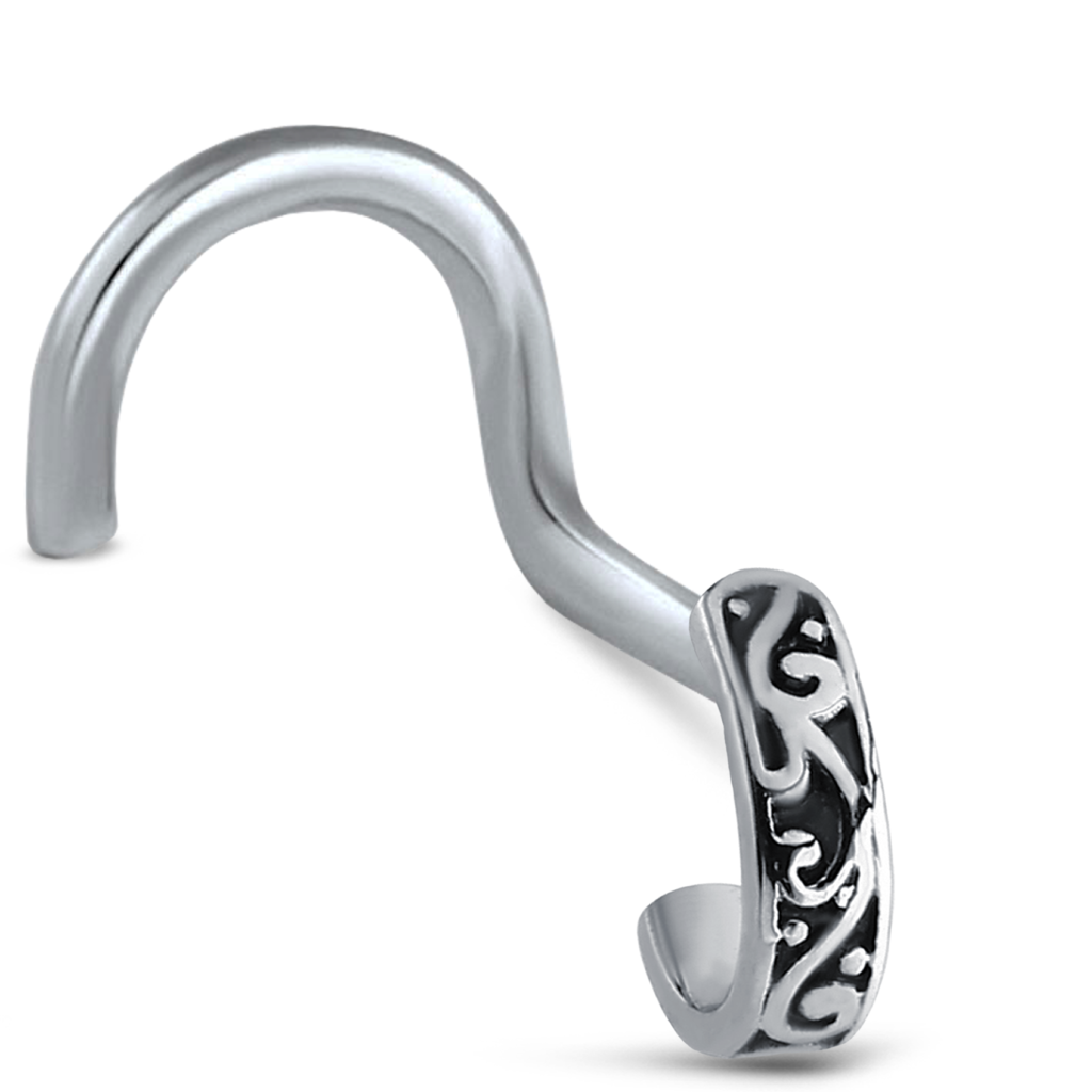 Surgical Steel Nose Hugger Right Nose Screw Featuring a Tribal design