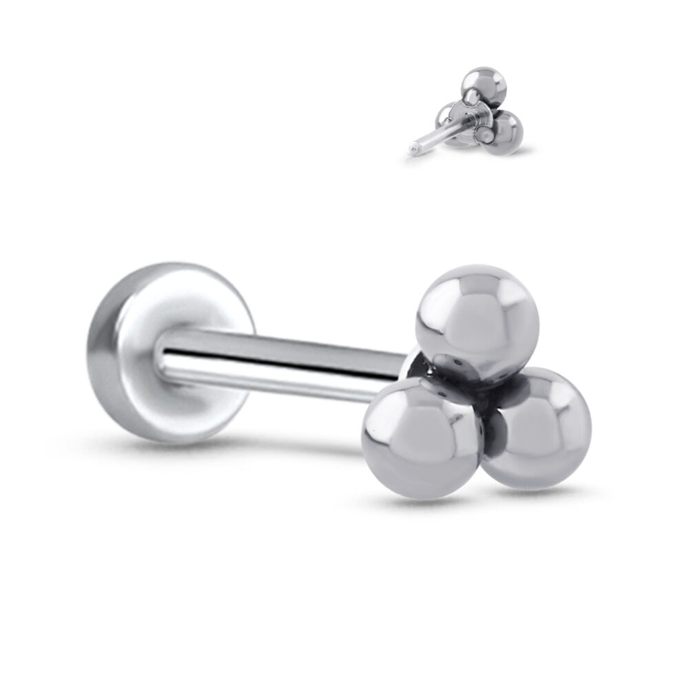 Trinity Ball Labret Style Threadless Push Pin Surgical Steel Stud - Image 2