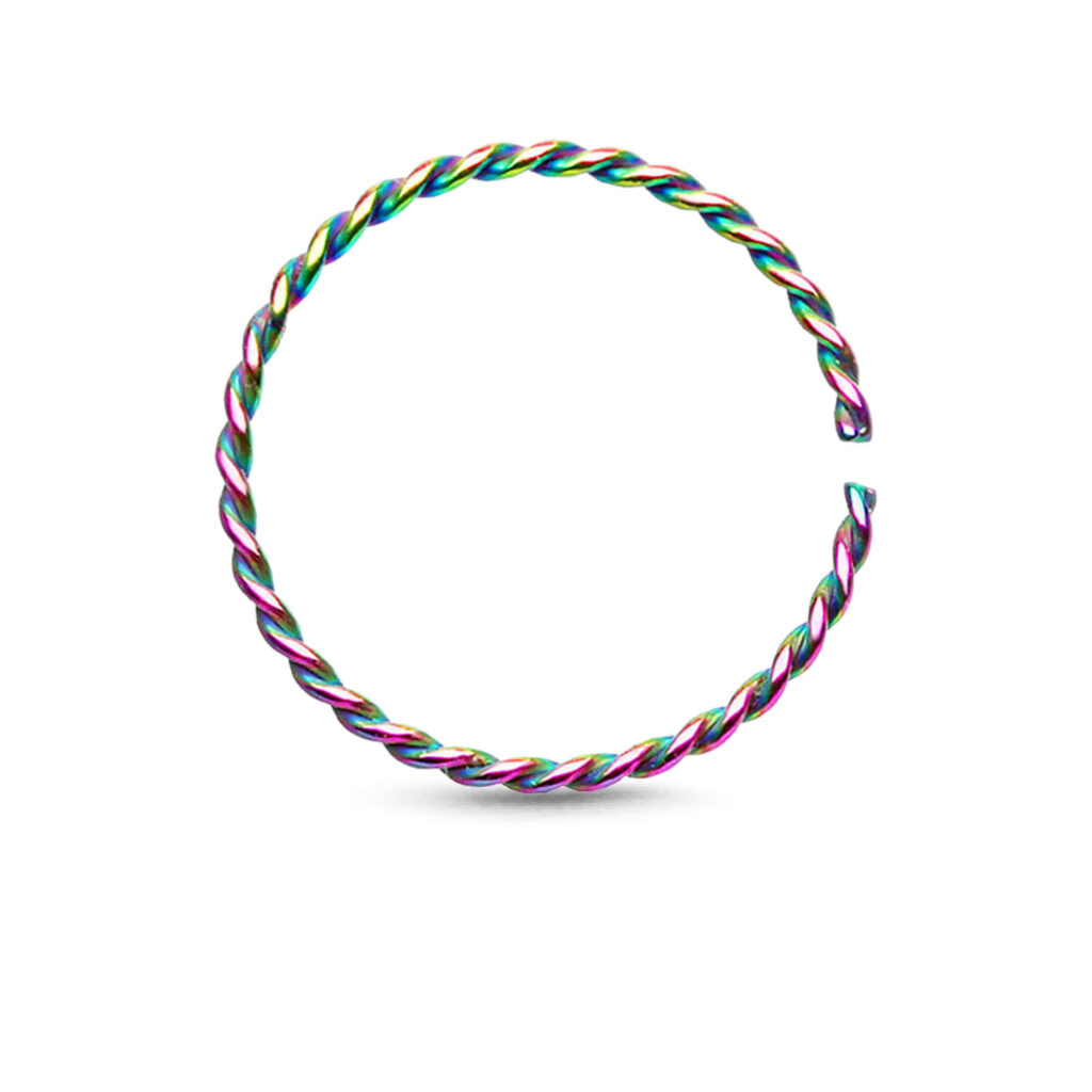 rainbow colored surgical steel twisted nose ring hoop