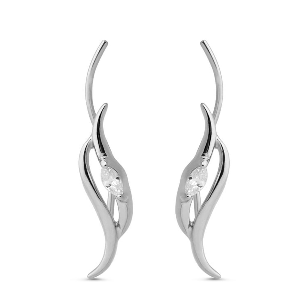 Surgical Steel ear vine crawler earring featuring a double wave and clear cz design