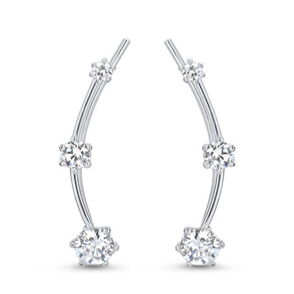 925 sterling silver ear vine crawler earring featuring 3 cz stones