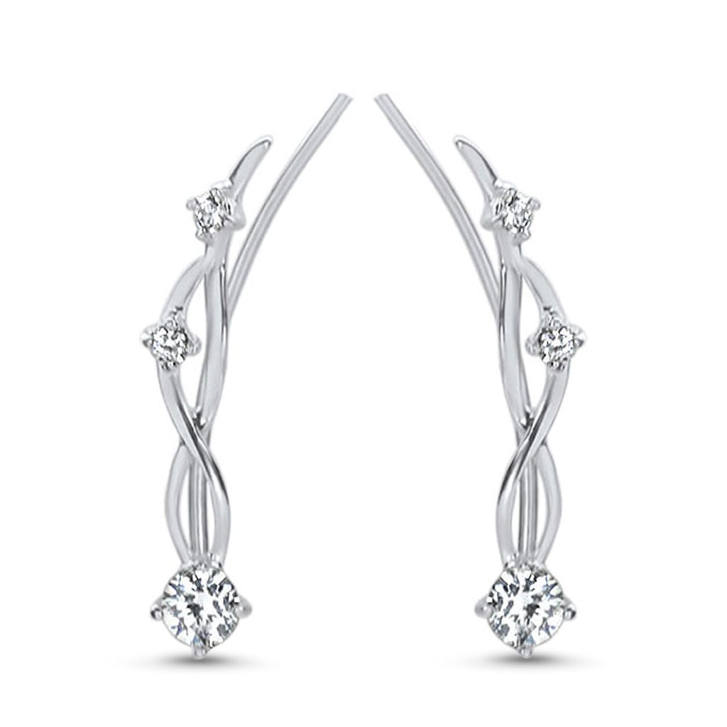 925 sterling silver ear vine crawler earring featuring a twisted wave design with 3 clear stones