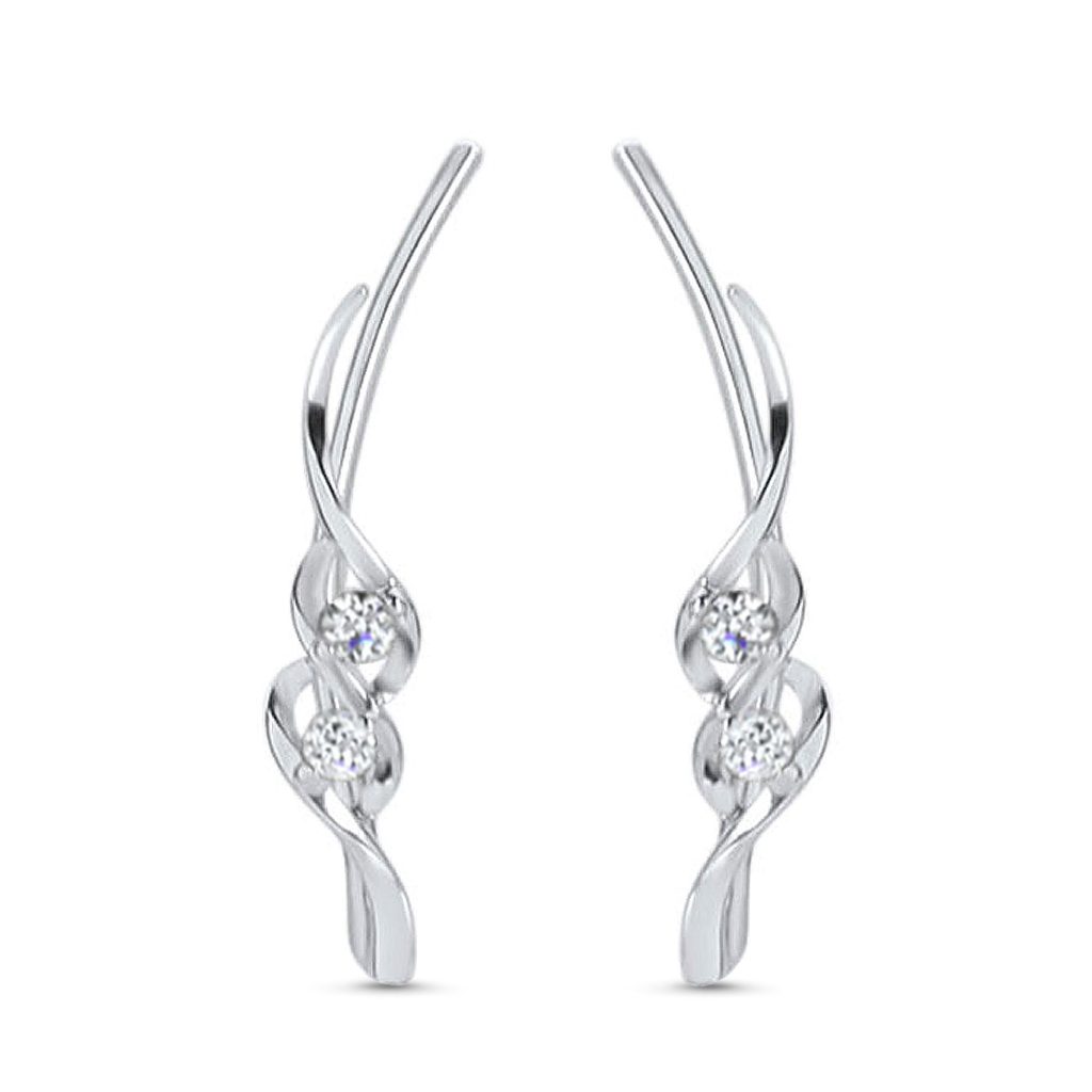 925 sterling silver ear vine crawler earring featuring 2 stacked cz stones