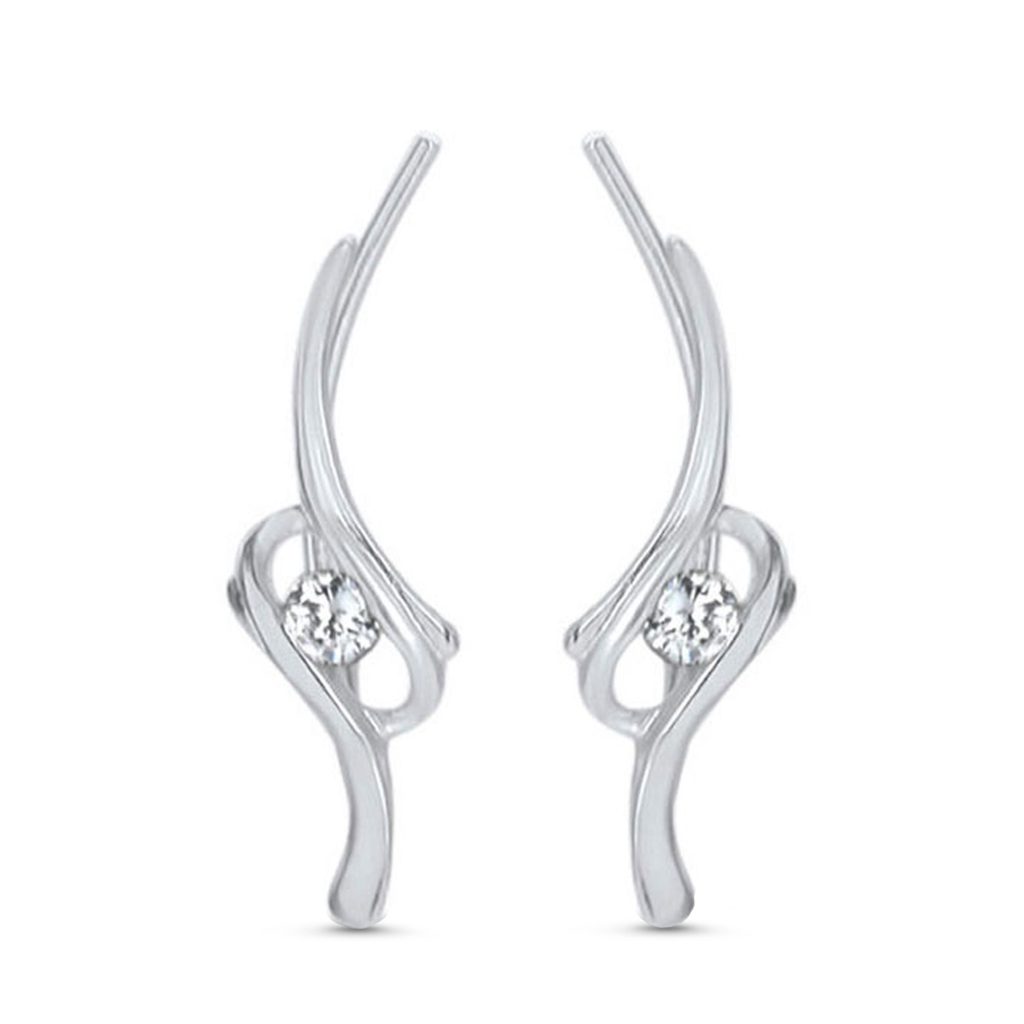 925 sterling silver ear vine crawler earring featuring a clear cz design