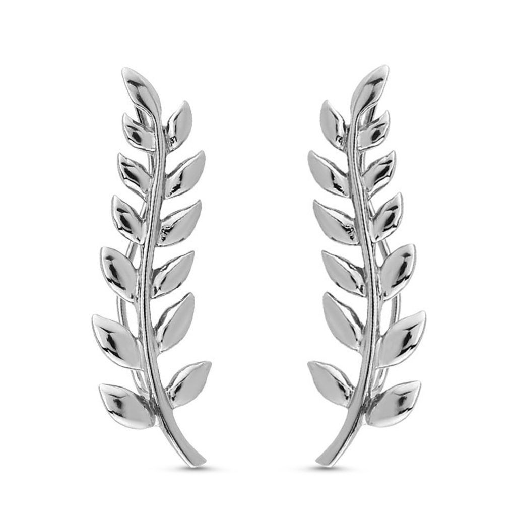 surgical steel ear vine crawler earring featuring a leaves design