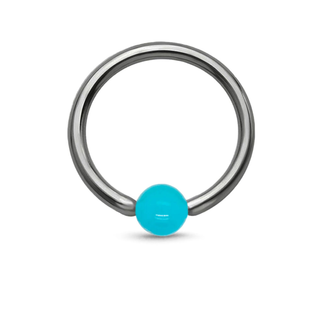 titanium captive bead hoop featuring a solid 3.2mm faux turquoise bead