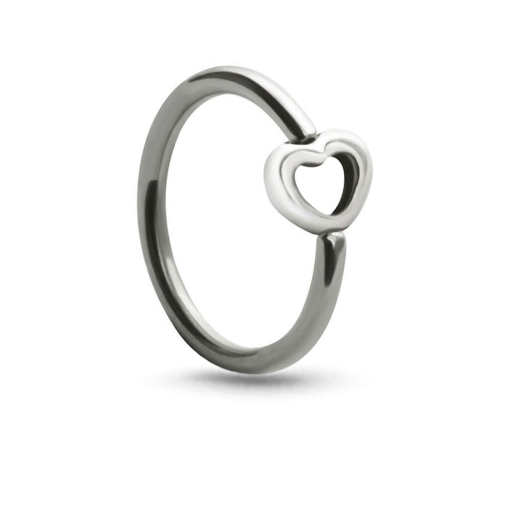 titanium captive hoop with a center heart charm