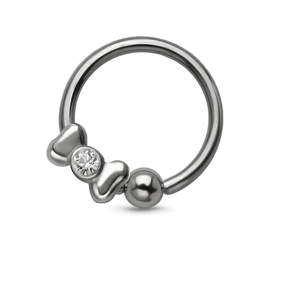 titanium captive bead hoop with a bow charm