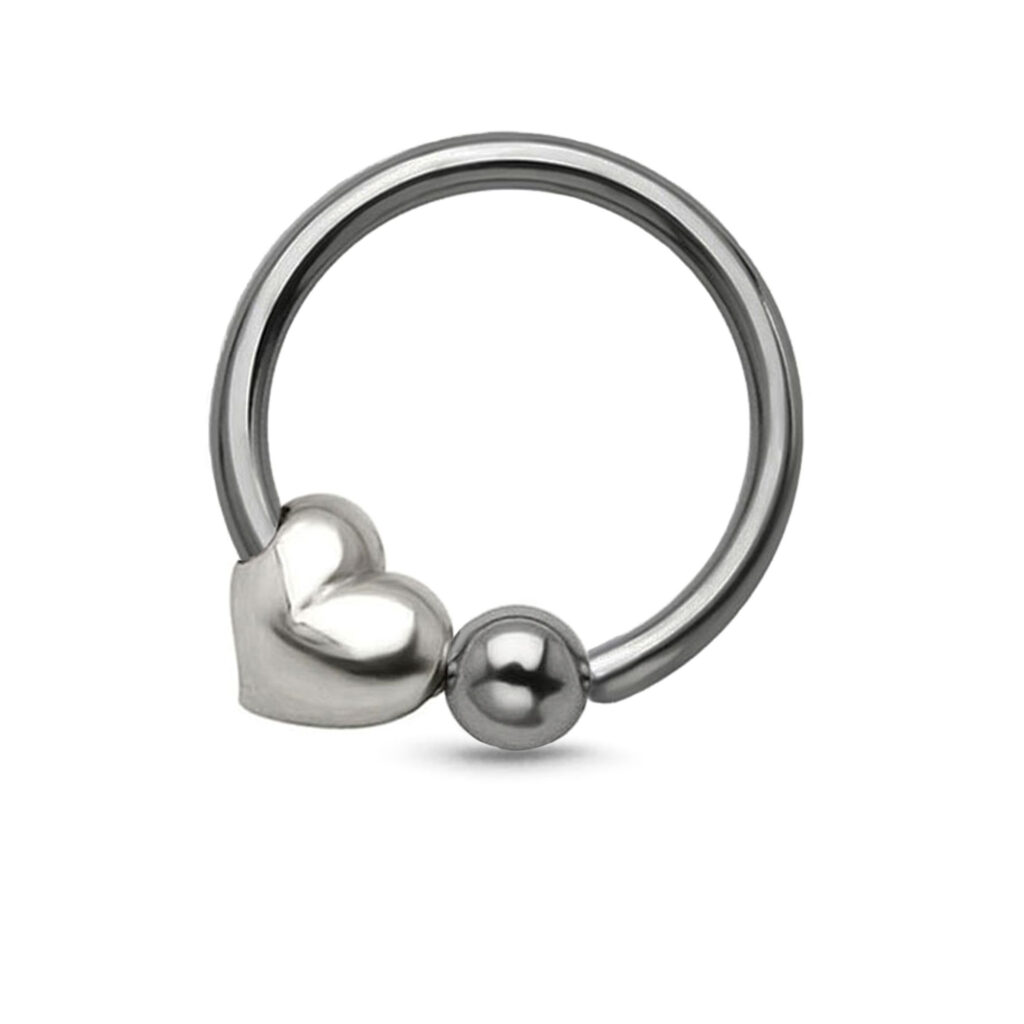 surgical steel captive bead hoop with a heart charm