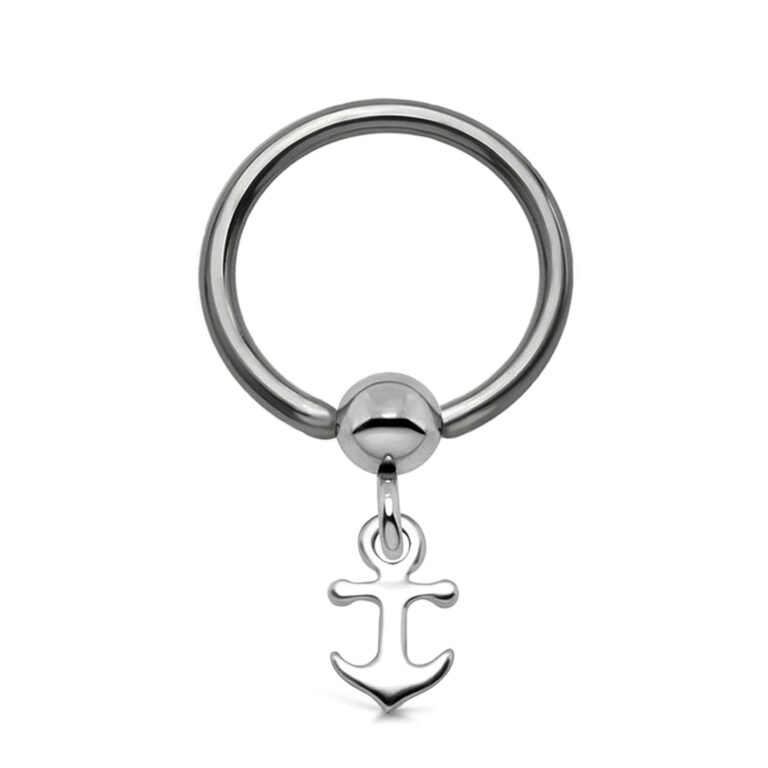 titanium captive hoop with an anchor charm