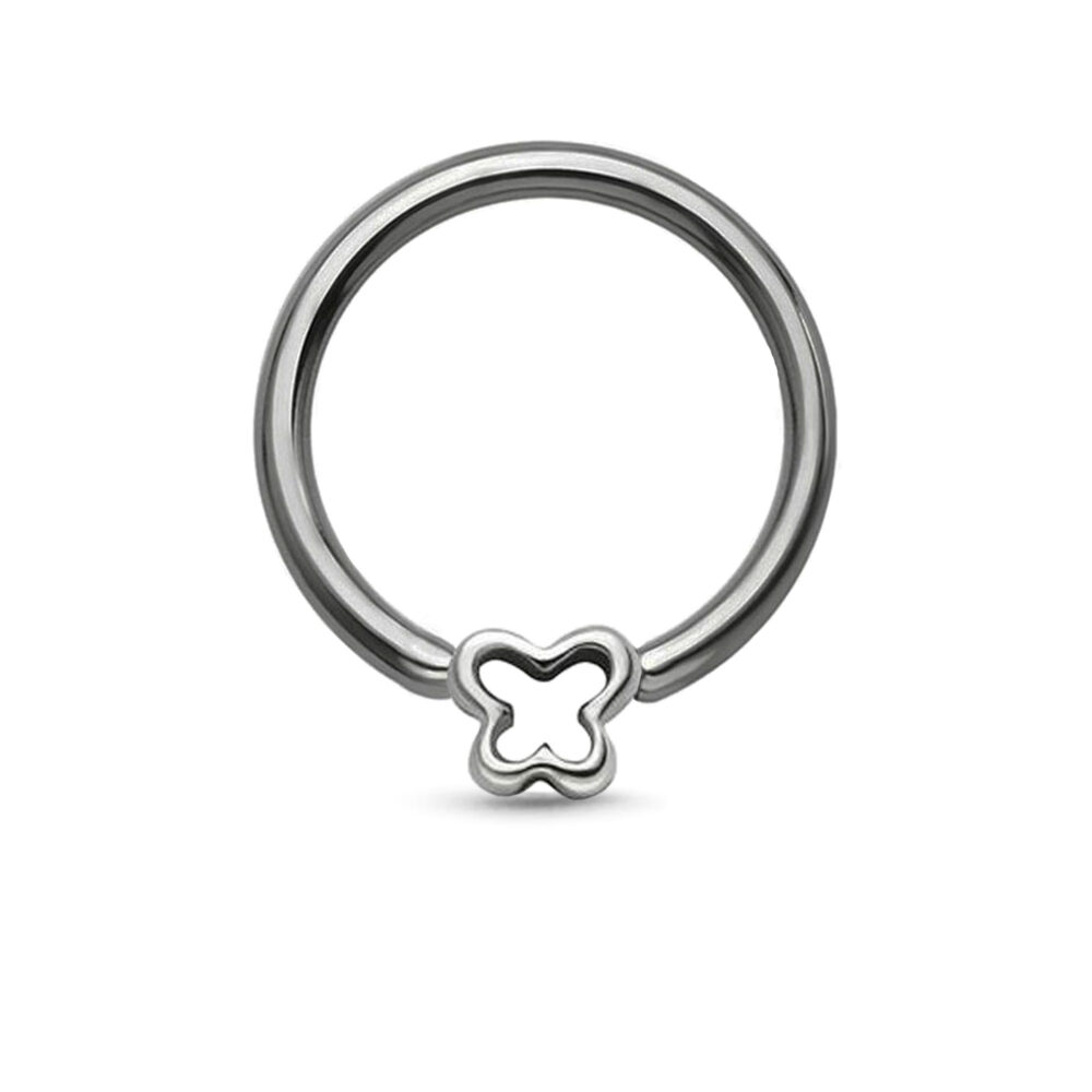 titanium captive hoop with a center butterfly charm