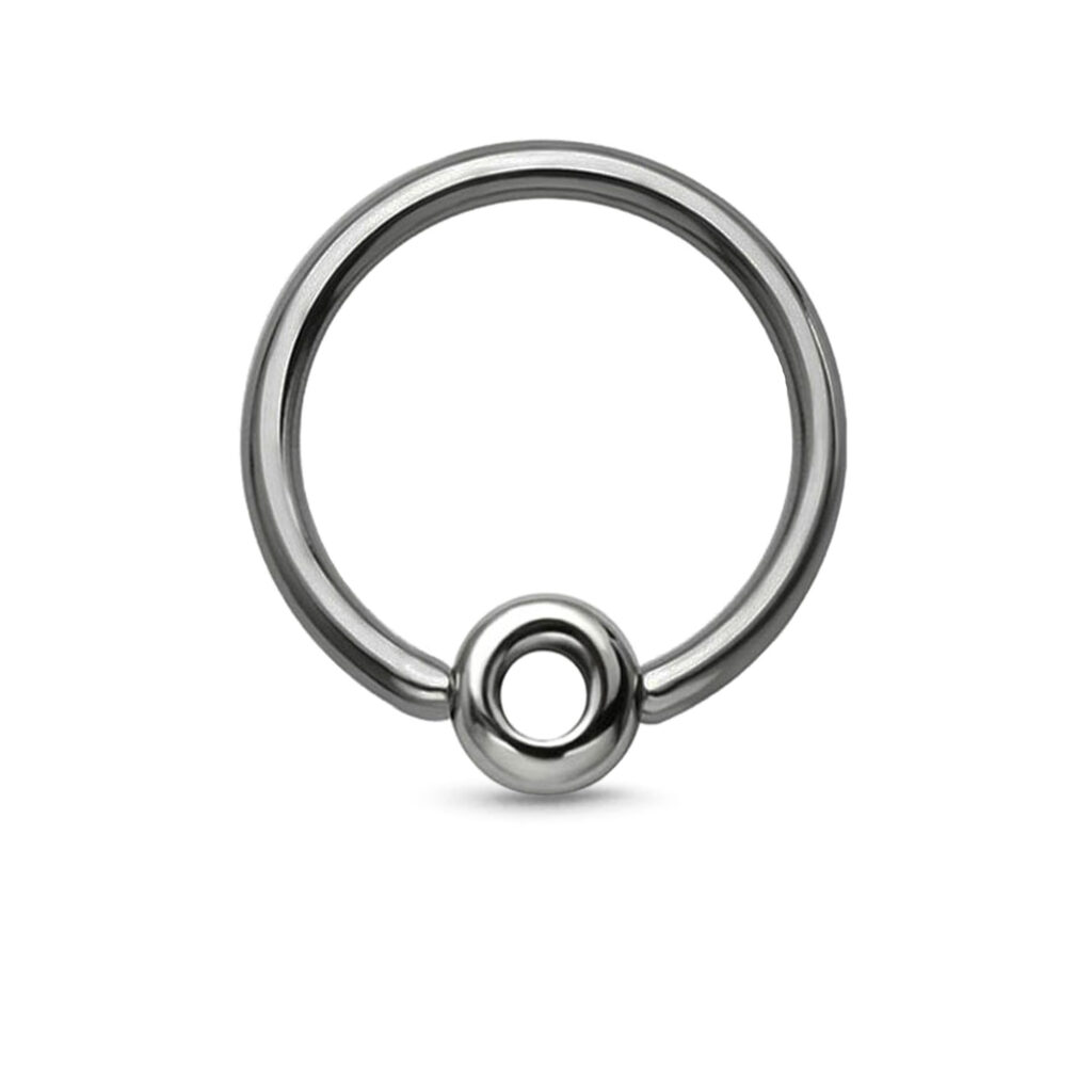 titanium captive hoop with a center hollow circle charm