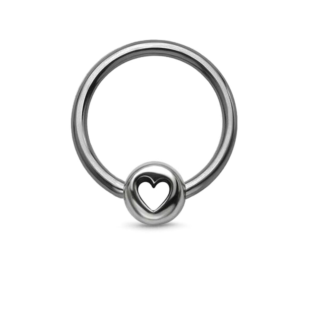 titanium captive hoop with a center large heart charm