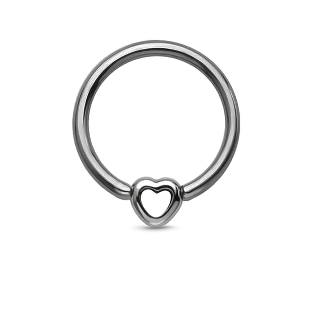 titanium captive hoop with a center small heart charm