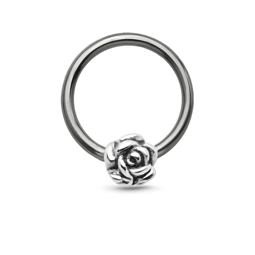 titanium captive hoop with a rose charm