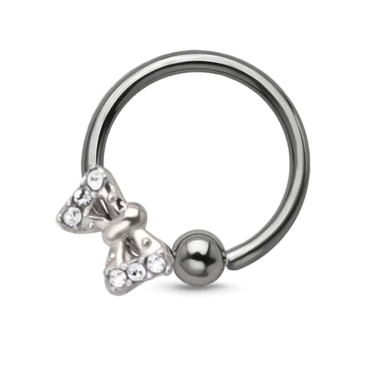 titanium captive hoop with a butterfly bow charm