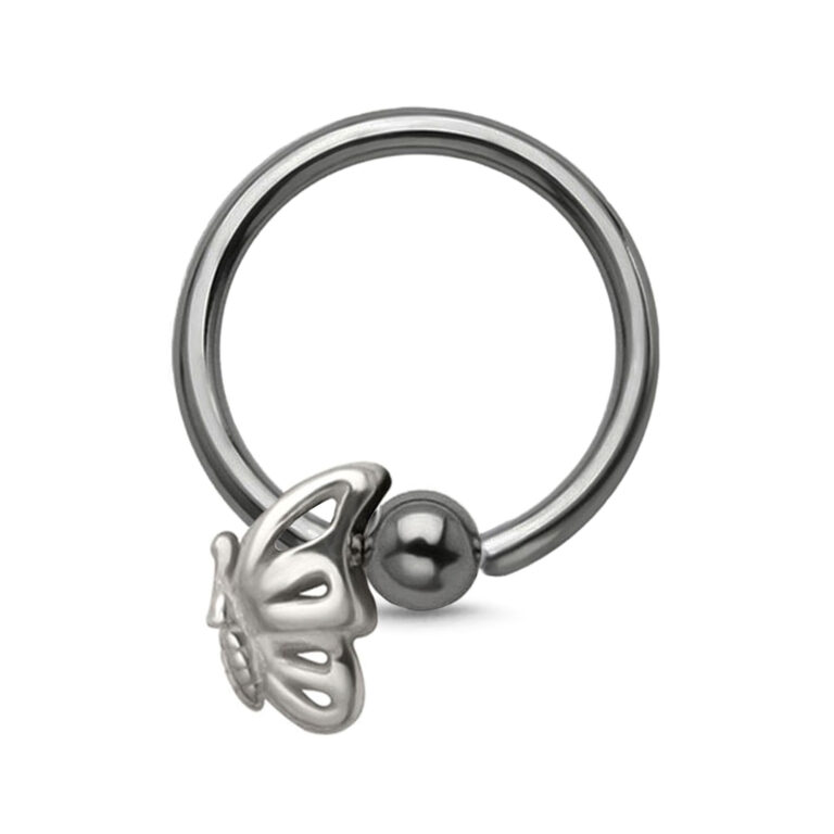 titanium captive hoop with a butterfly charm