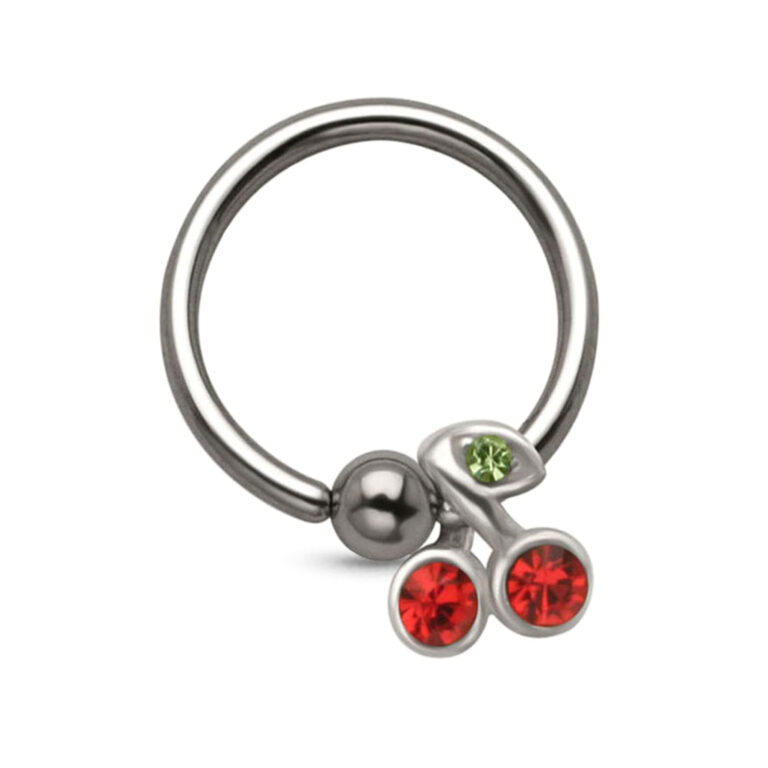 titanium captive hoop with a cherries charm