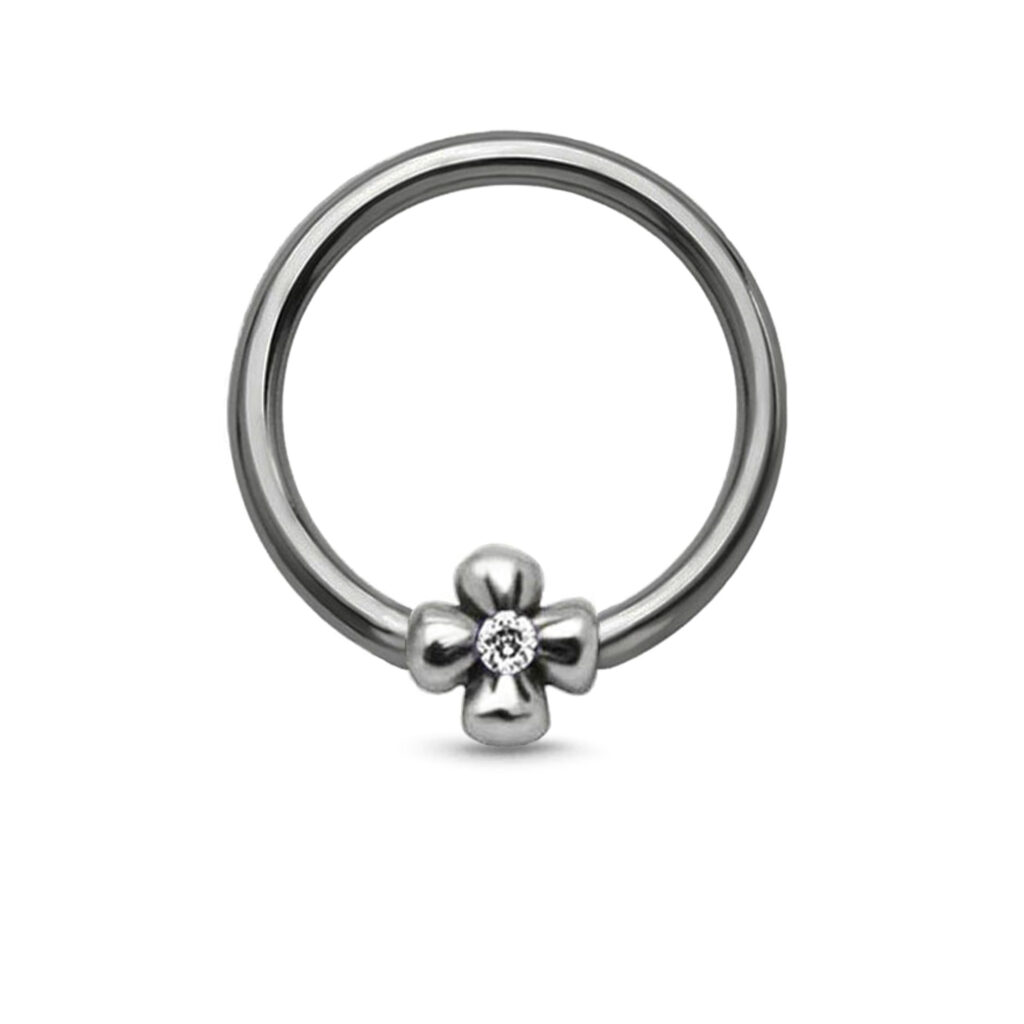 titanium captive hoop with a flower charm