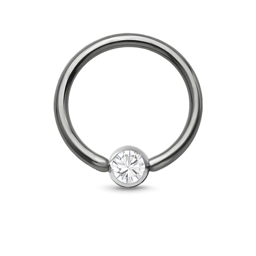 titanium hoop with a 3mm clear cz captive bead