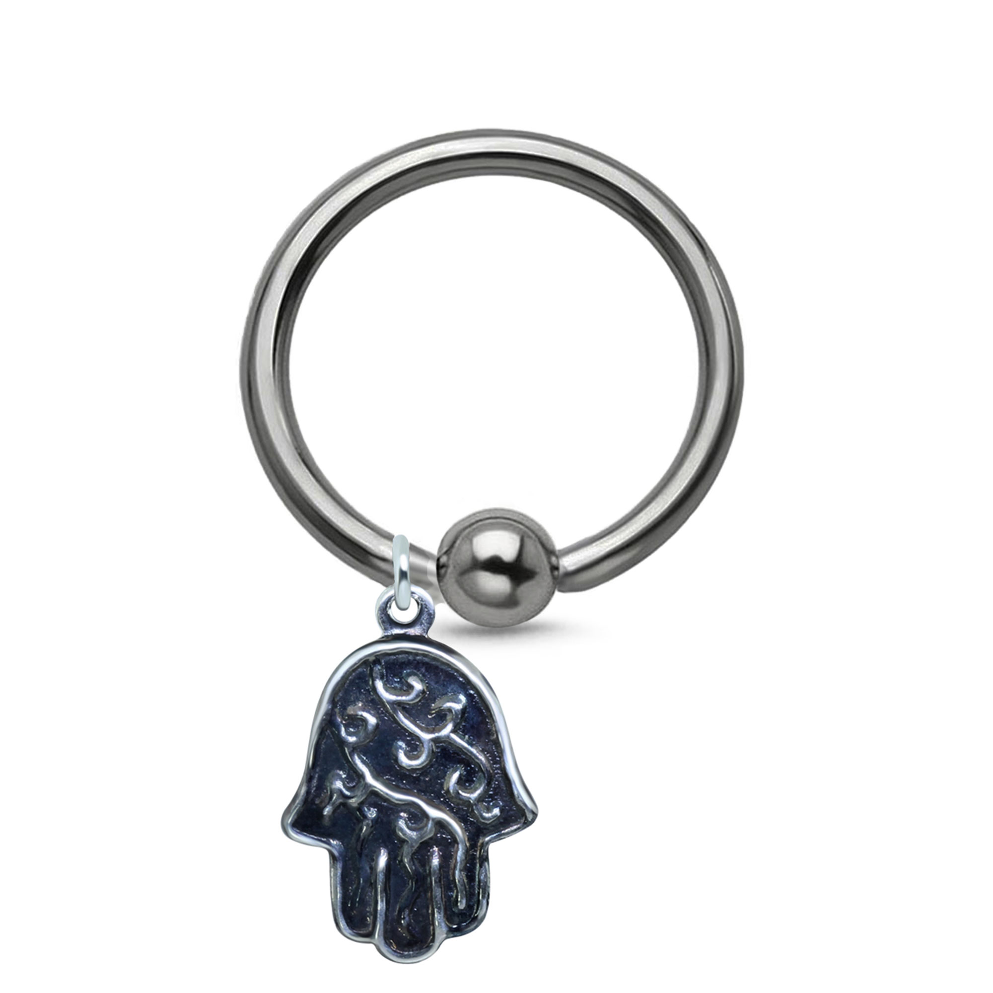 Hamsa Hand Charm Captive Bead Hoop Titanium