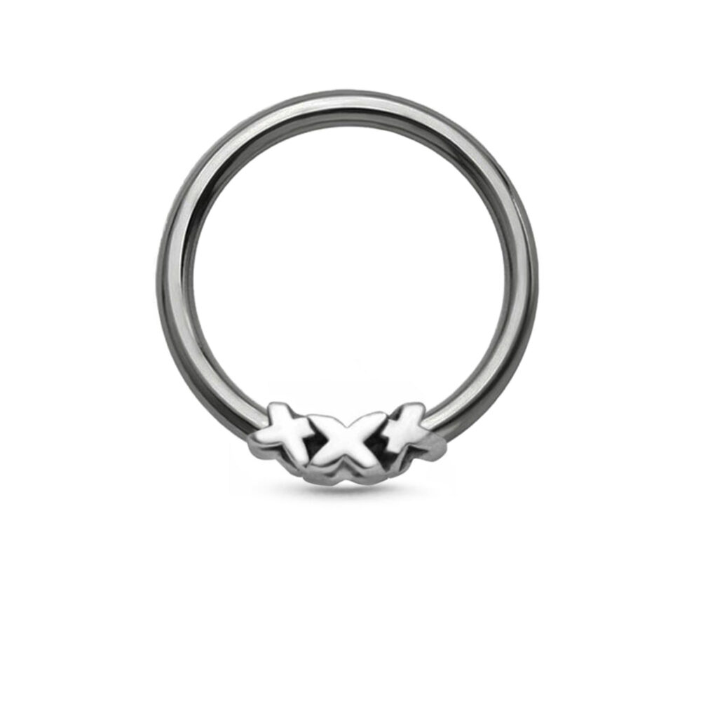XXX Charm Captive Bead CBR Nose Ring Hoop Ear Cartilage, Helix, Tragus Titanium