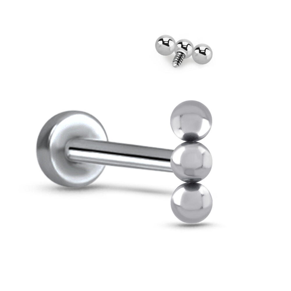 Triple Ball Screw Style Labret Nose Stud Titanium 16G - Image 2