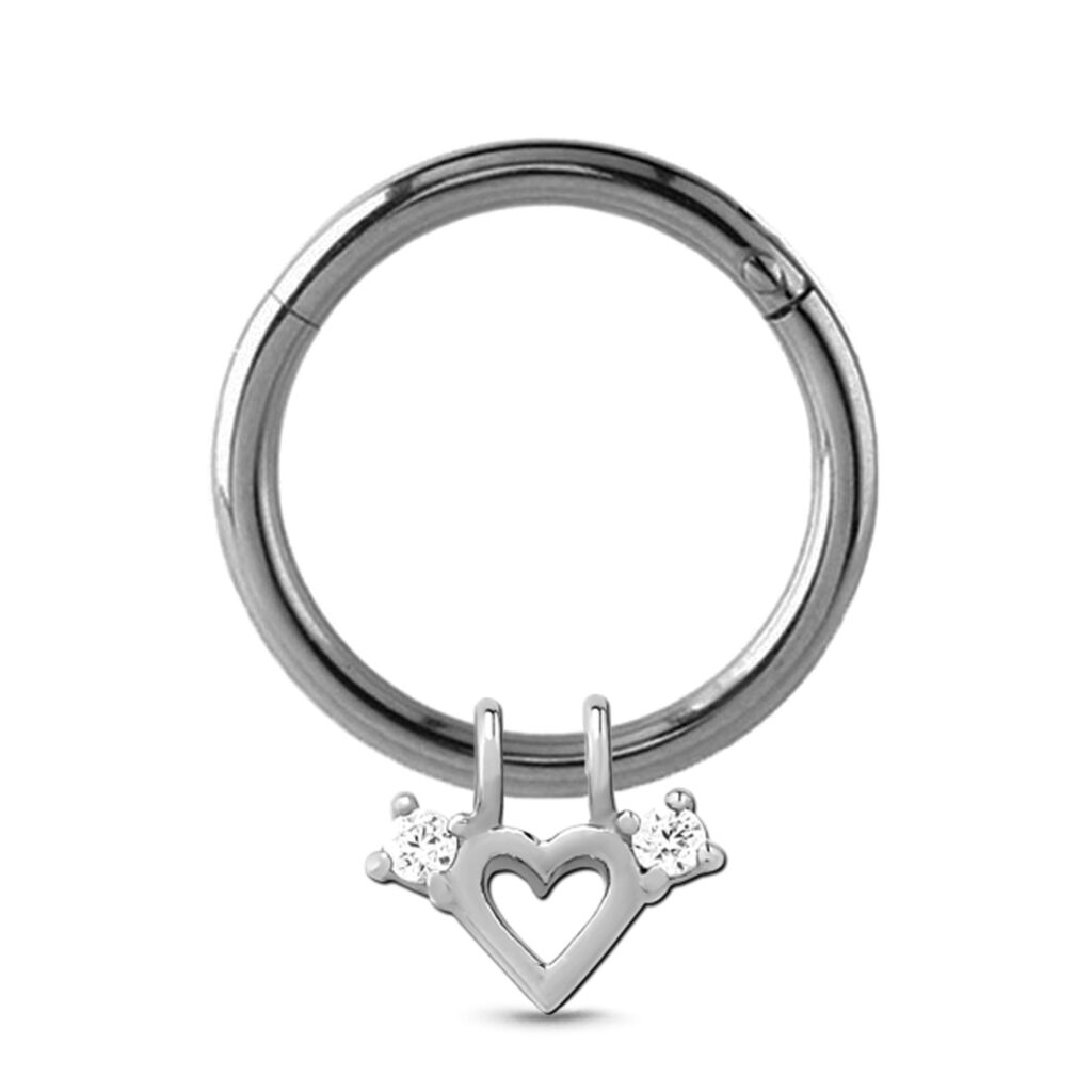 titanium clicker hoop with a heart charm