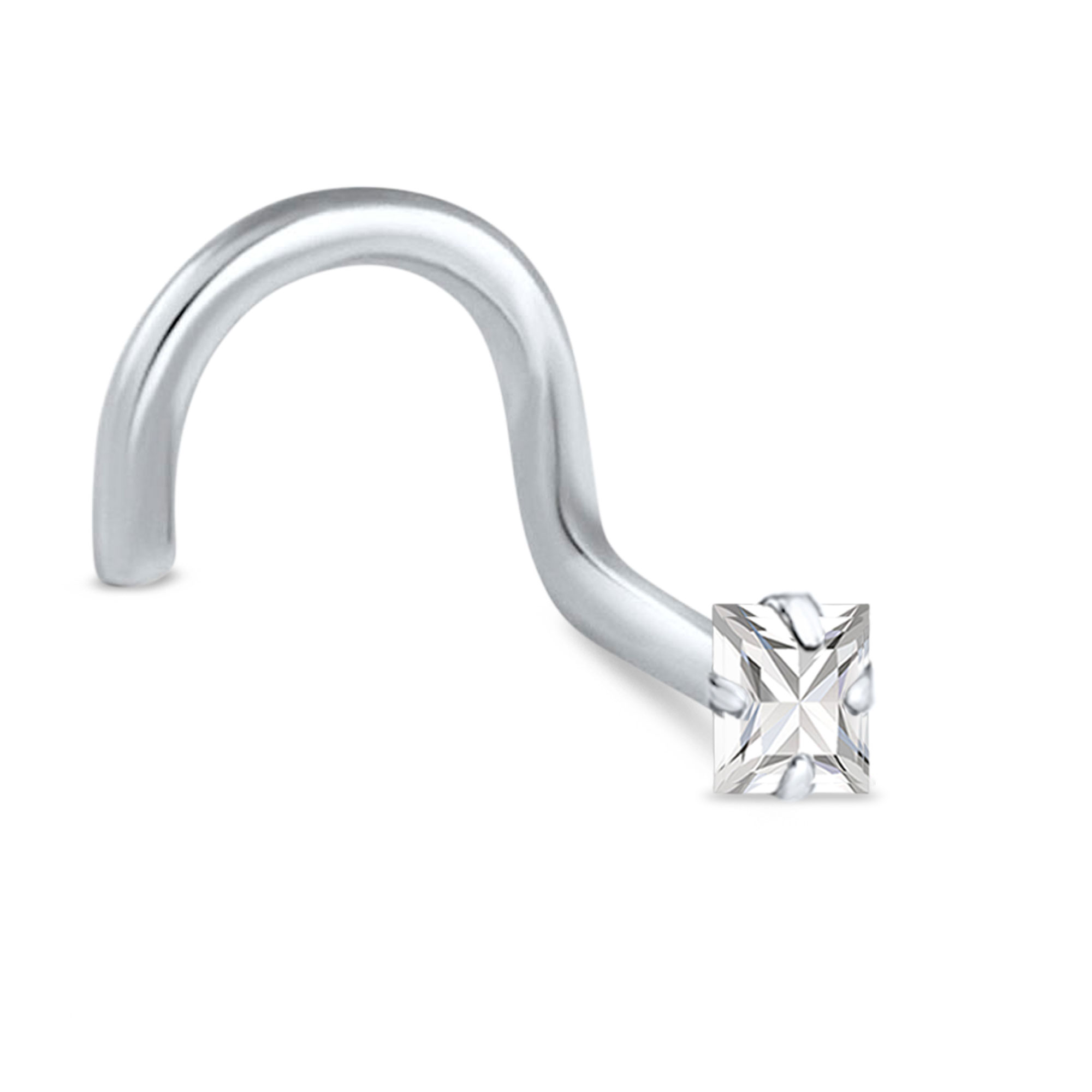 Square Nose Stud Ring 14K White Gold