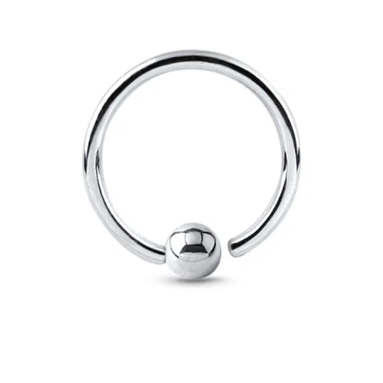 White Gold hoop featuring a solid curved design with a Fixed Captive Bead