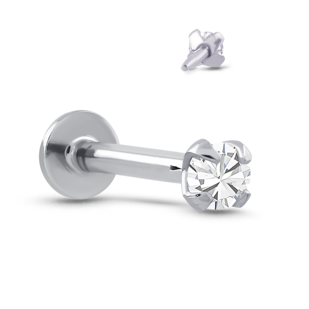 White Gold Push Pin Labret Featuring a Pronged Stone