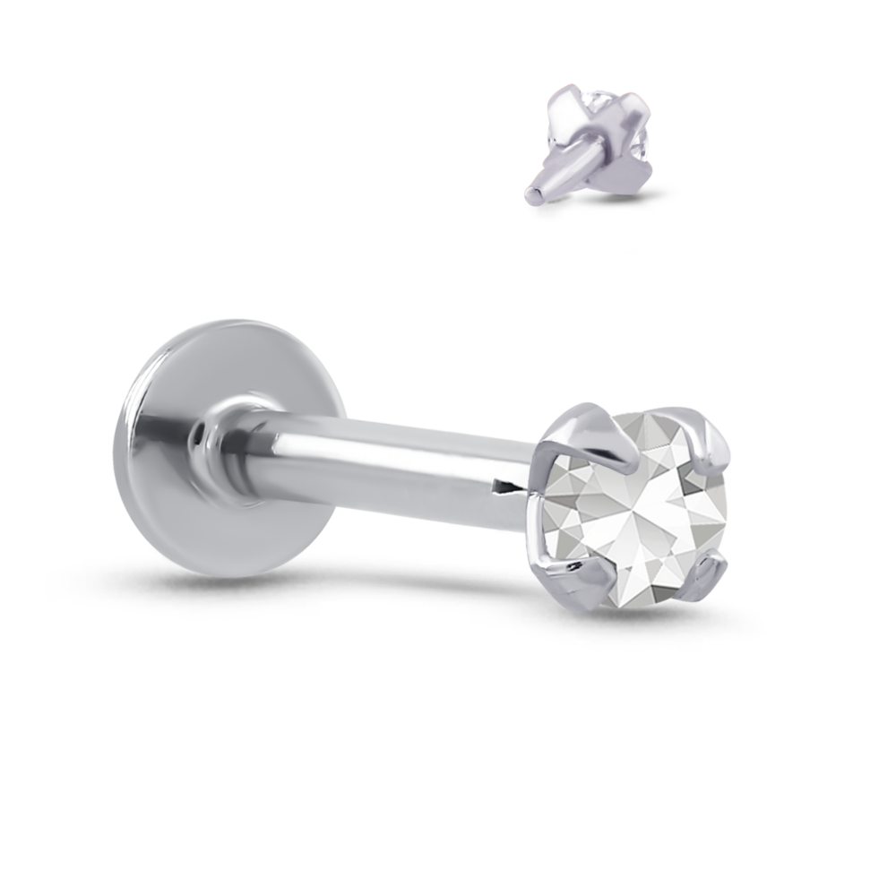 White Gold Push Pin Labret Featuring a Pronged Genuine Stone